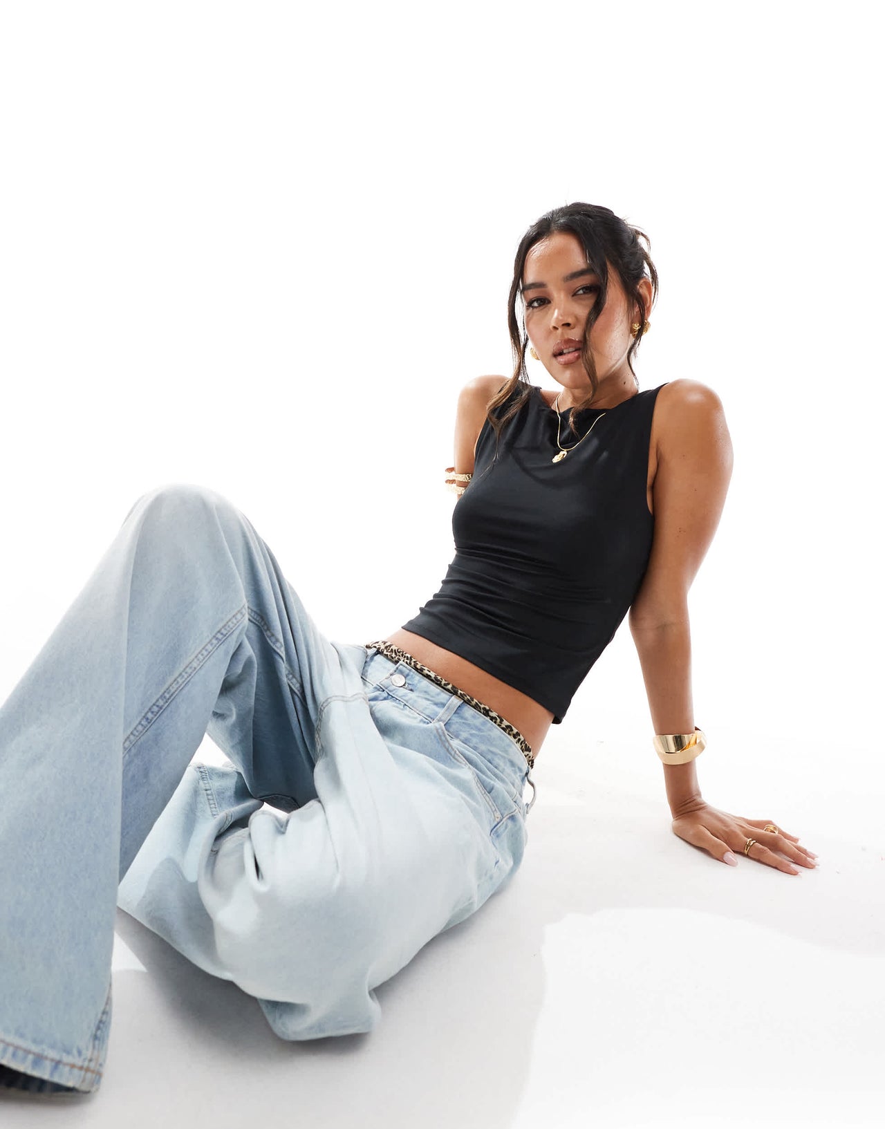 ASOS DESIGN tank top with curved back cut out in black