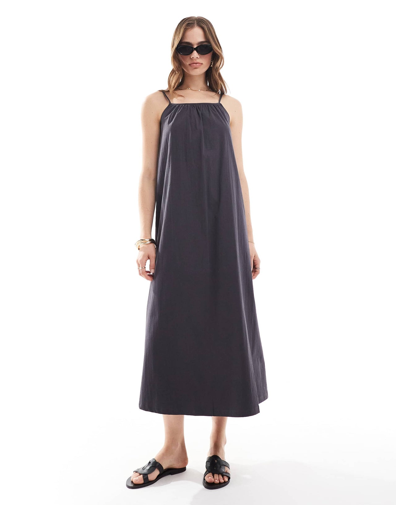 Mango ruched halter neck midi dress in grey