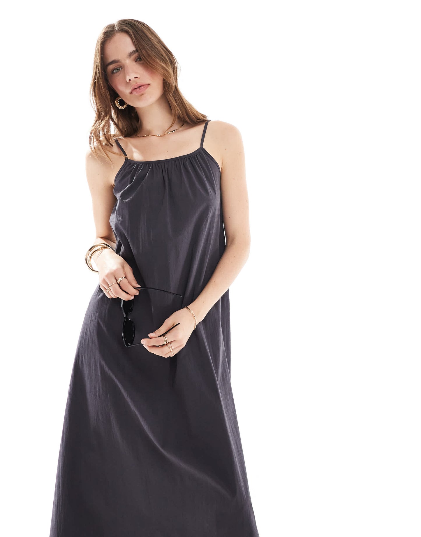 Mango ruched halter neck midi dress in grey
