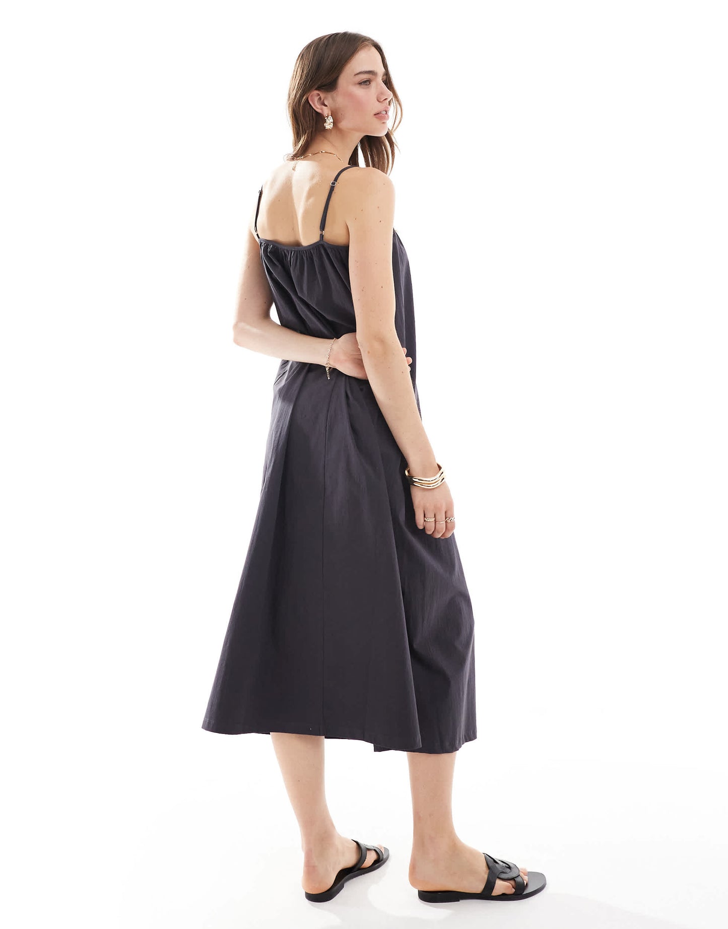 Mango ruched halter neck midi dress in grey
