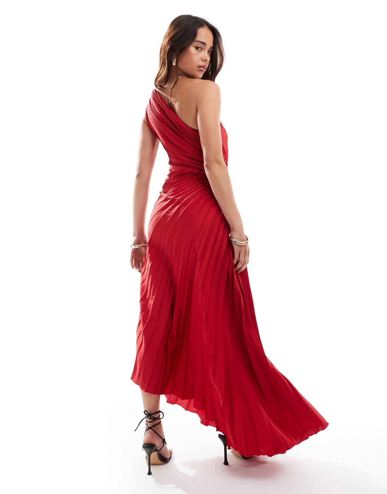 Mango one shoulder cut out midi dress in red
