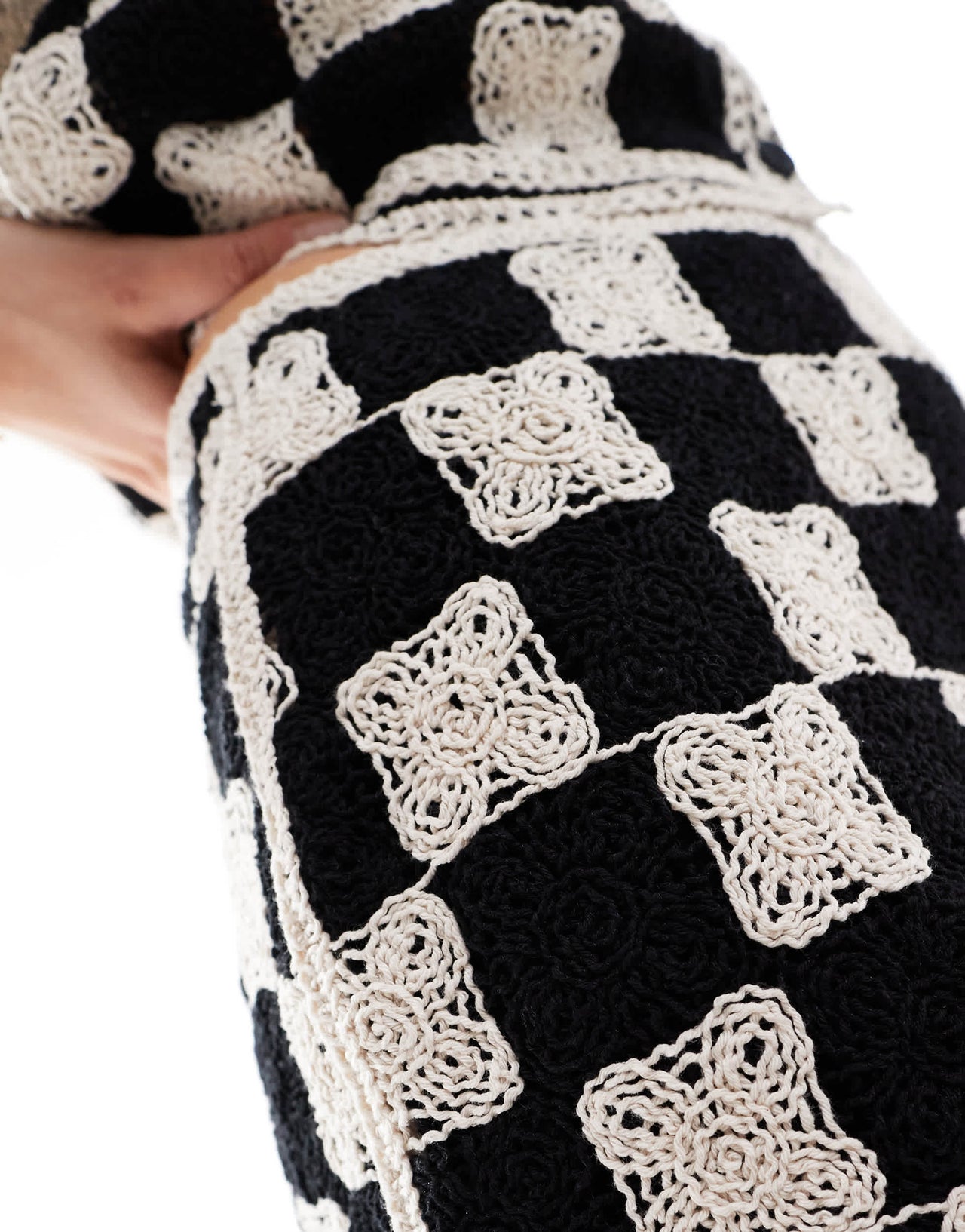Mango crochet square co-ord skirt in white and black