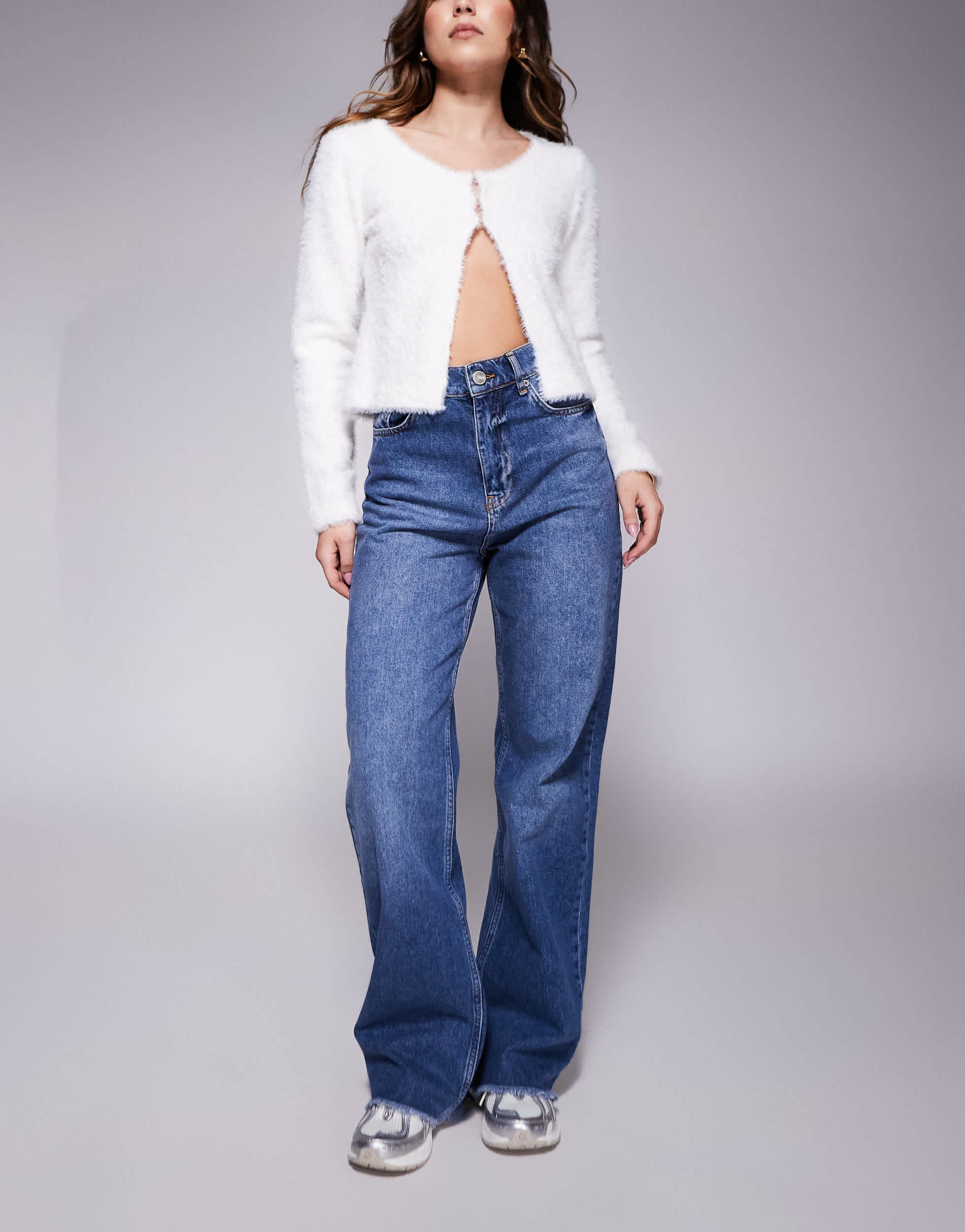 Sixth June relaxed low waist denim jean with frayed hem in blue