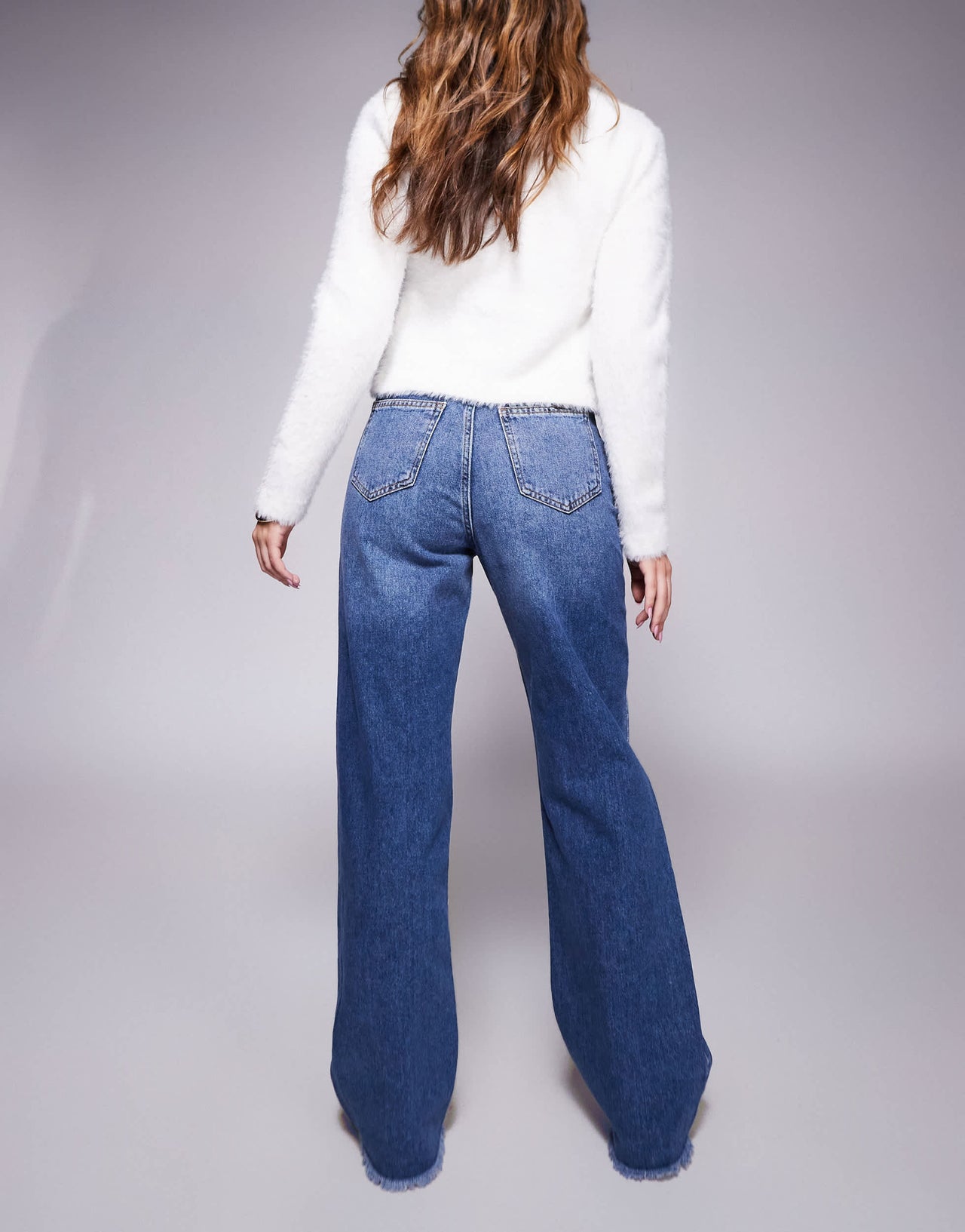 Sixth June relaxed low waist denim jean with frayed hem in blue