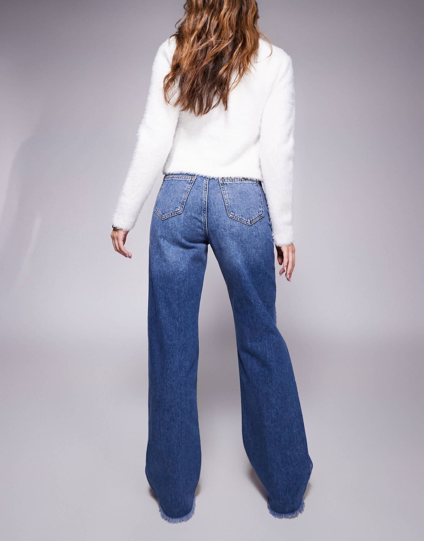 Sixth June relaxed low waist denim jean with frayed hem in blue