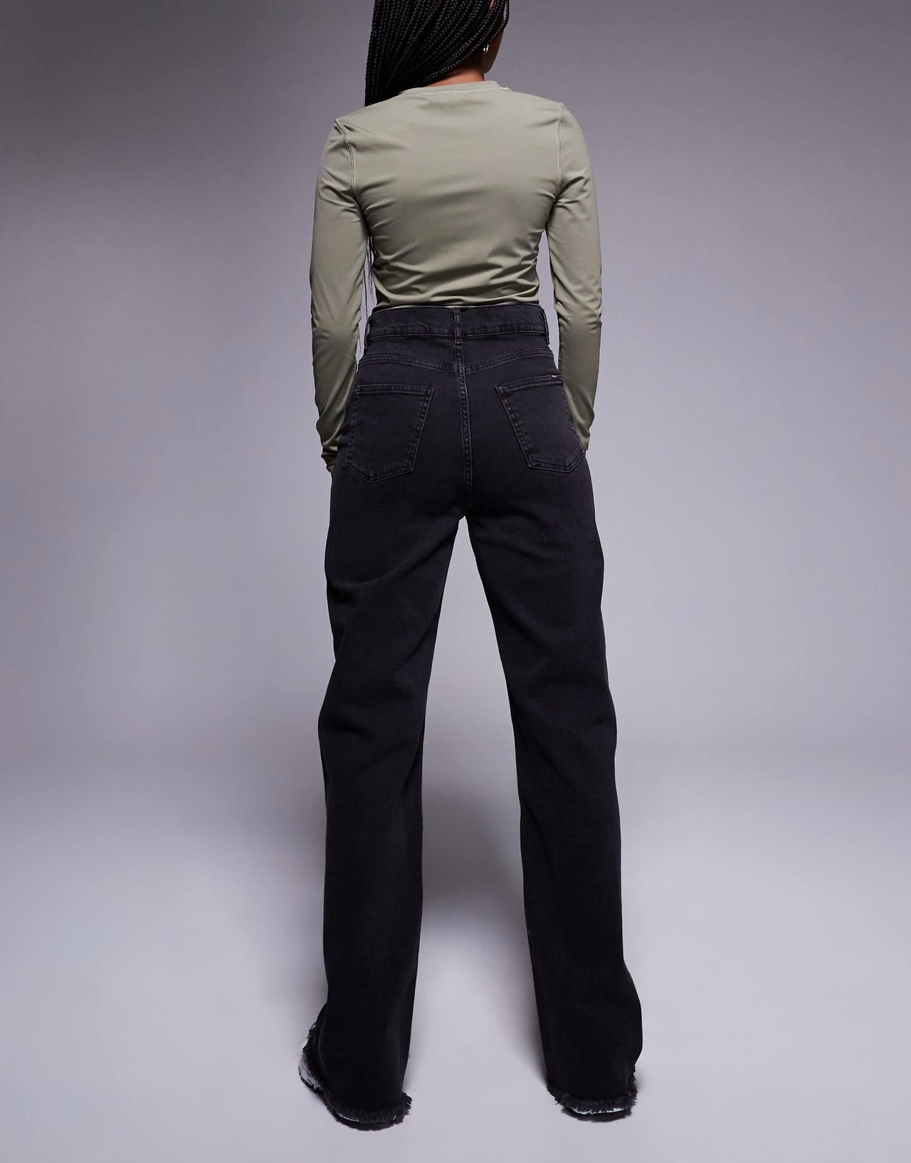 Sixth June relaxed low waist denim jean with frayed hem in black