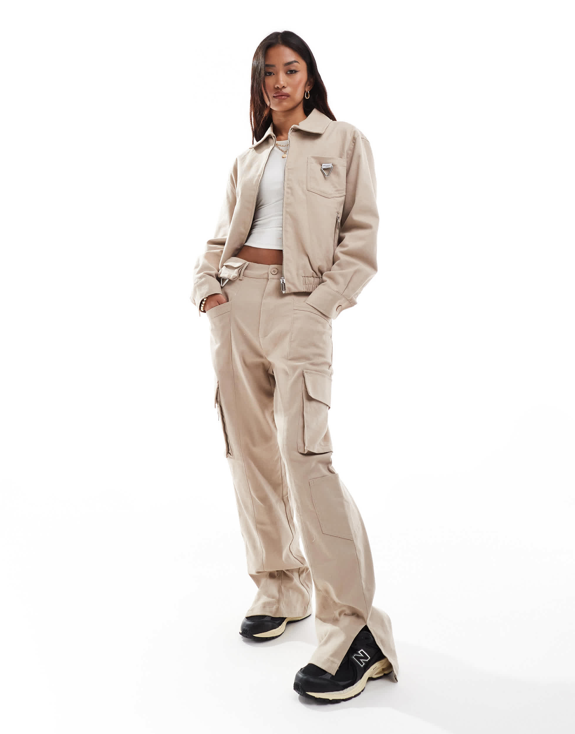 Sixth June relaxed trouser co-ord in beige