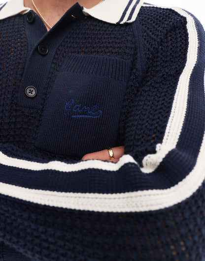 GANT varsity mesh knit rugby jumper in navy
