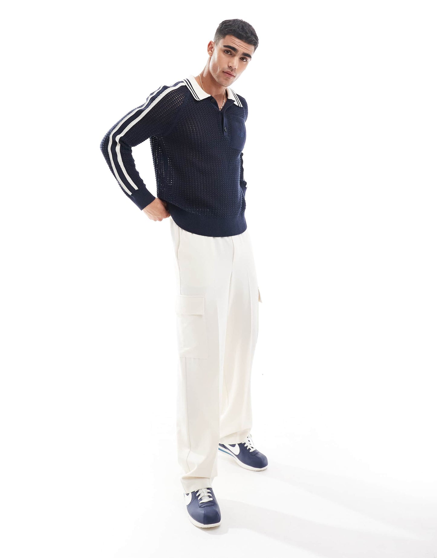 GANT varsity mesh knit rugby jumper in navy
