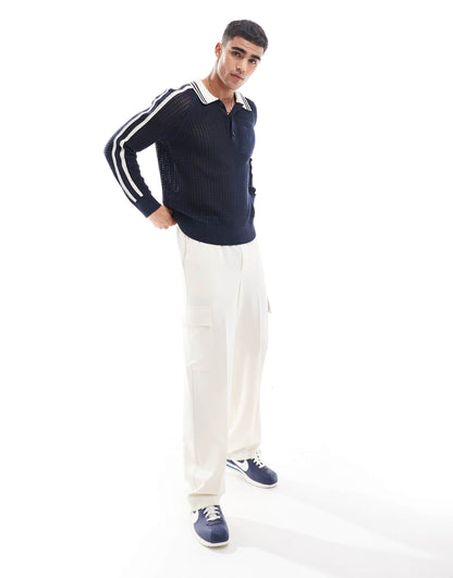 GANT varsity mesh knit rugby jumper in navy