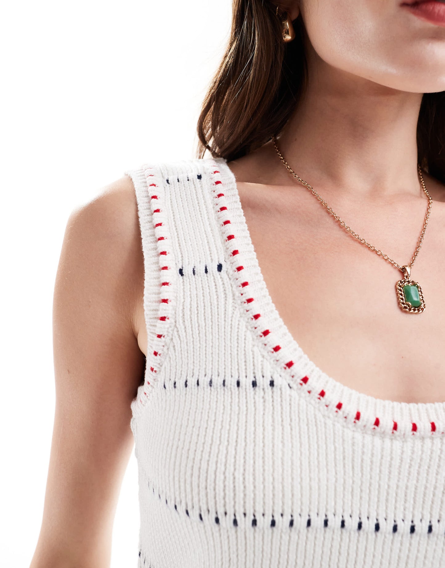 ASOS DESIGN knitted scoop neck top with tipping in cream