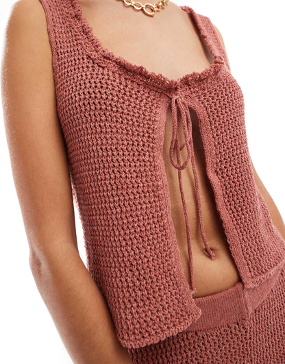ASOS DESIGN knitted vest with tie front co-ord in rust