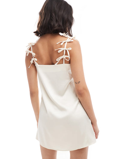 ASOS DESIGN bow strap satin mini dress in cream