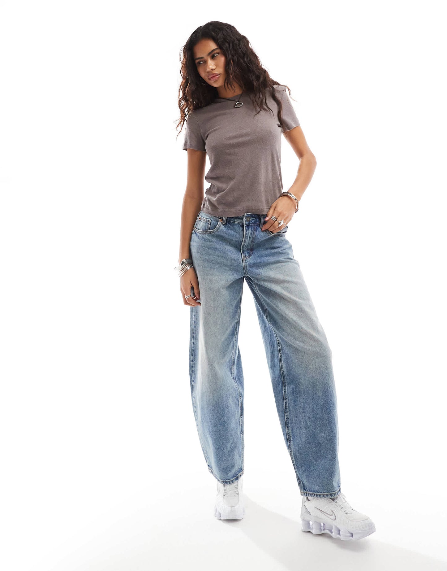 Weekday Frida 90s shrunken fit linen blend t-shirt in mole