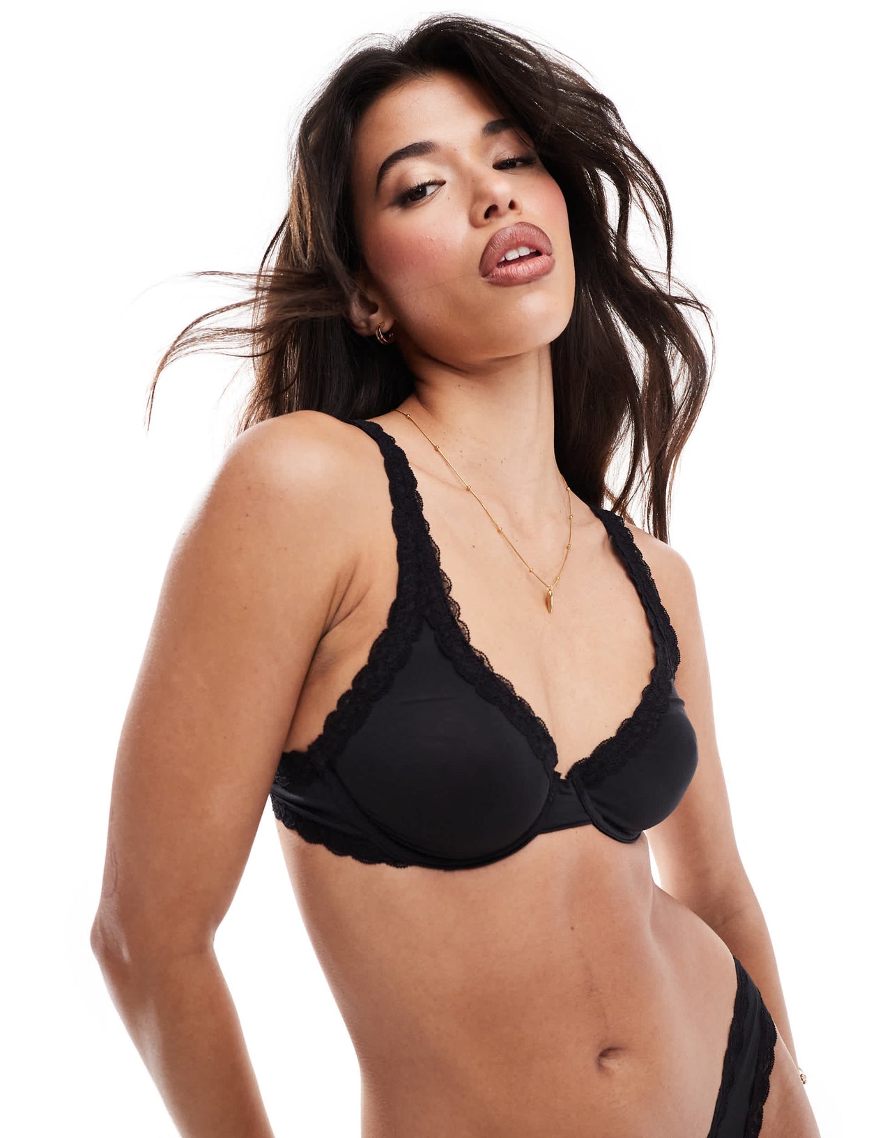 ASOS DESIGN Tia super soft microfibre underwired bra with lace trim in black