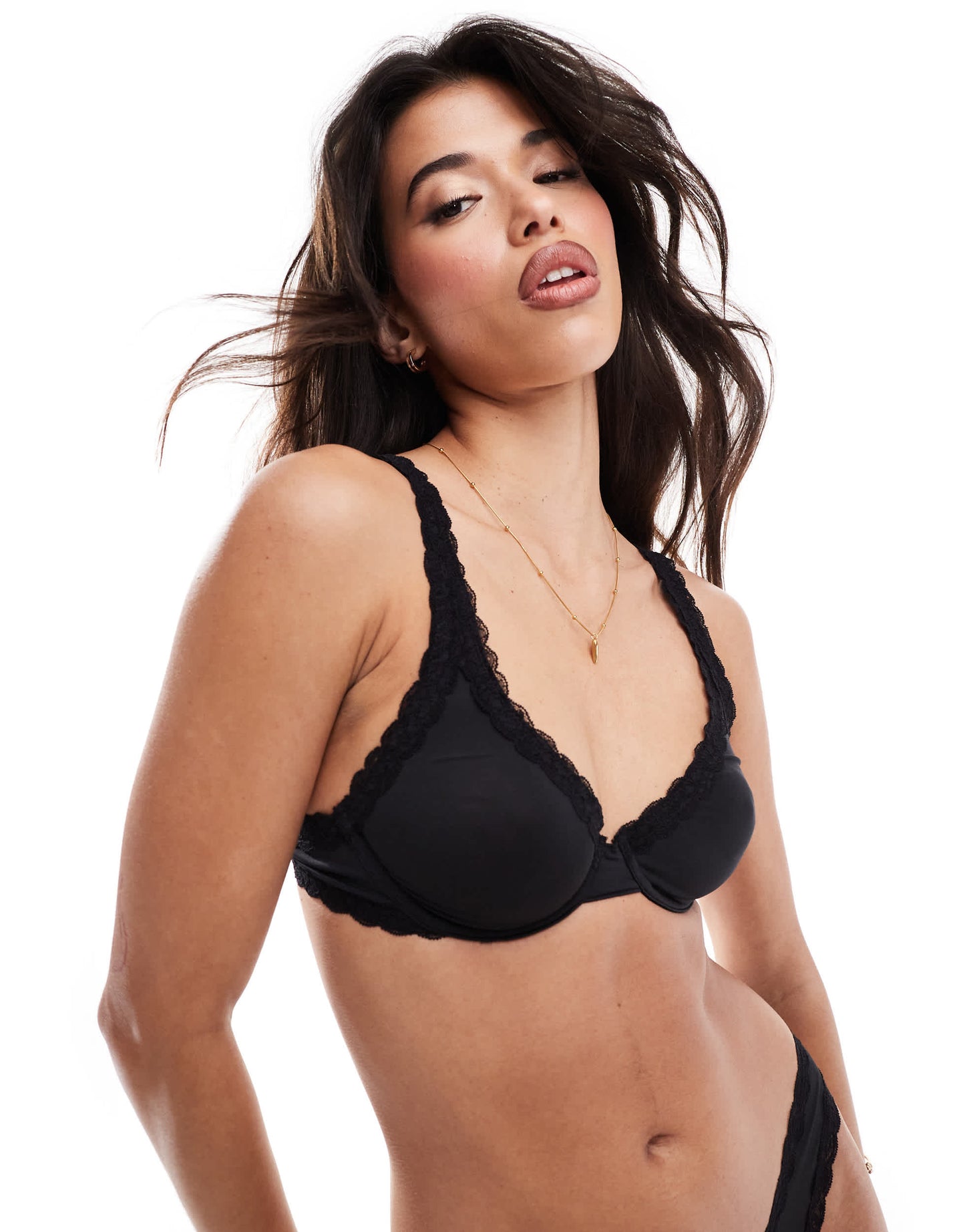 ASOS DESIGN Tia super soft microfibre underwired bra with lace trim in black