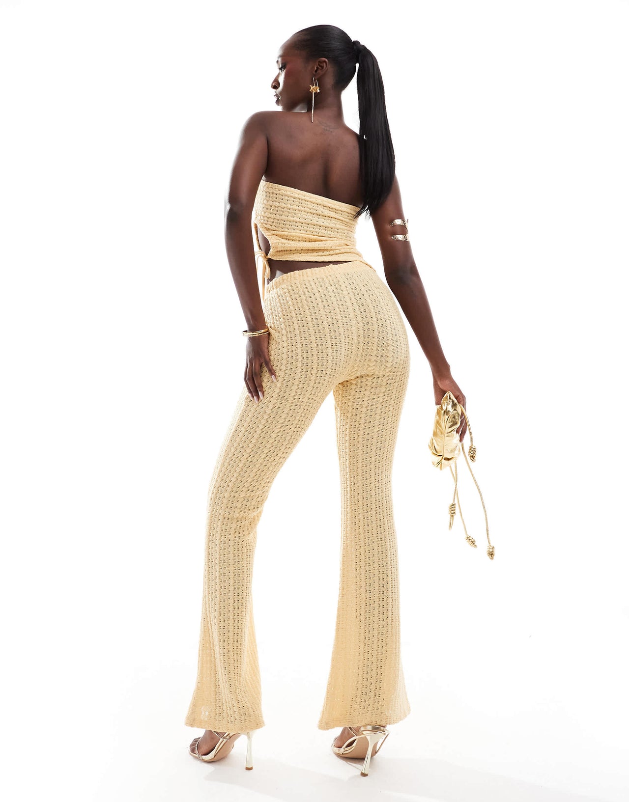 ASOS DESIGN co-ord textured flare trousers in buttermilk