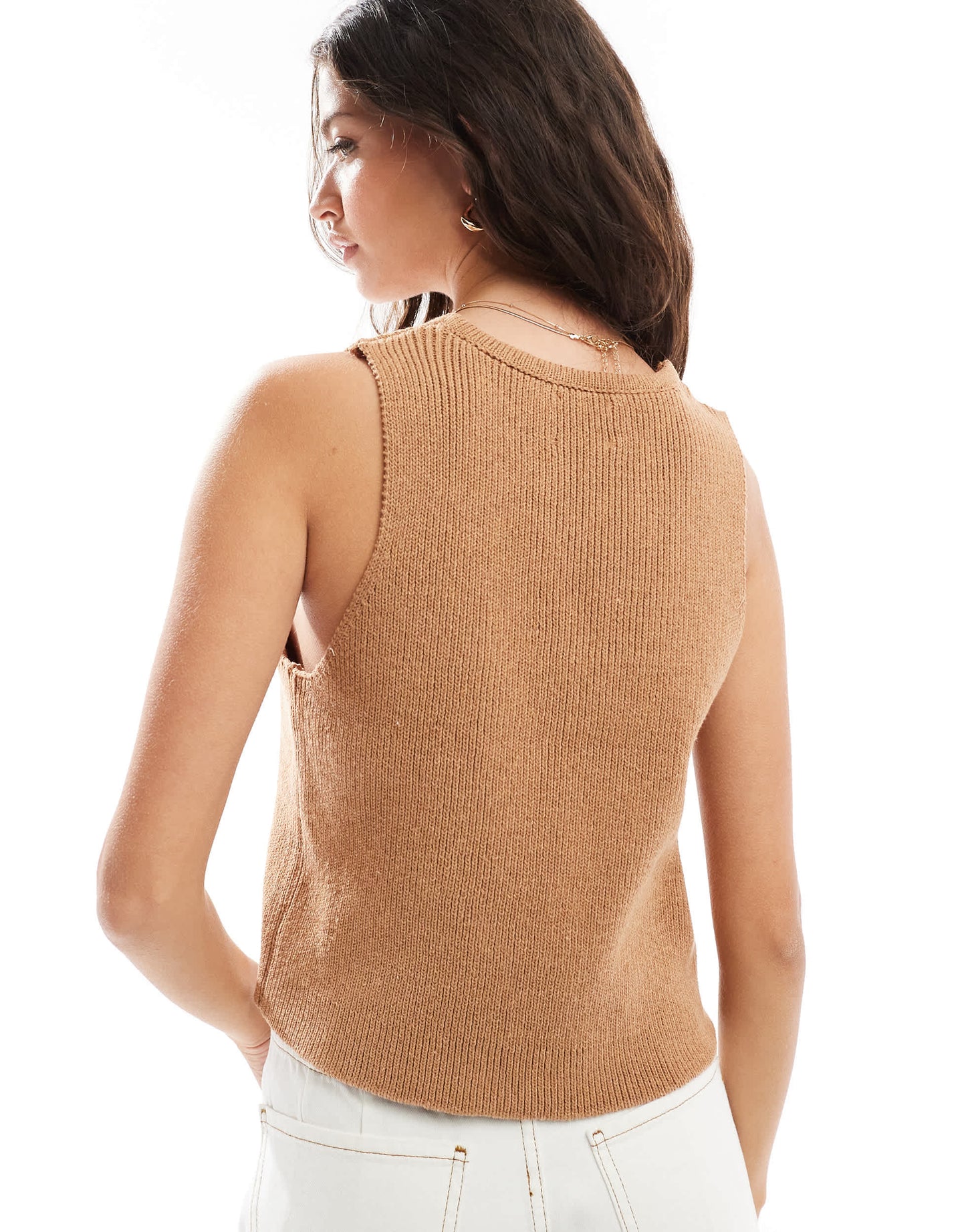 ASOS DESIGN knitted waistcoat with tie front in mocha