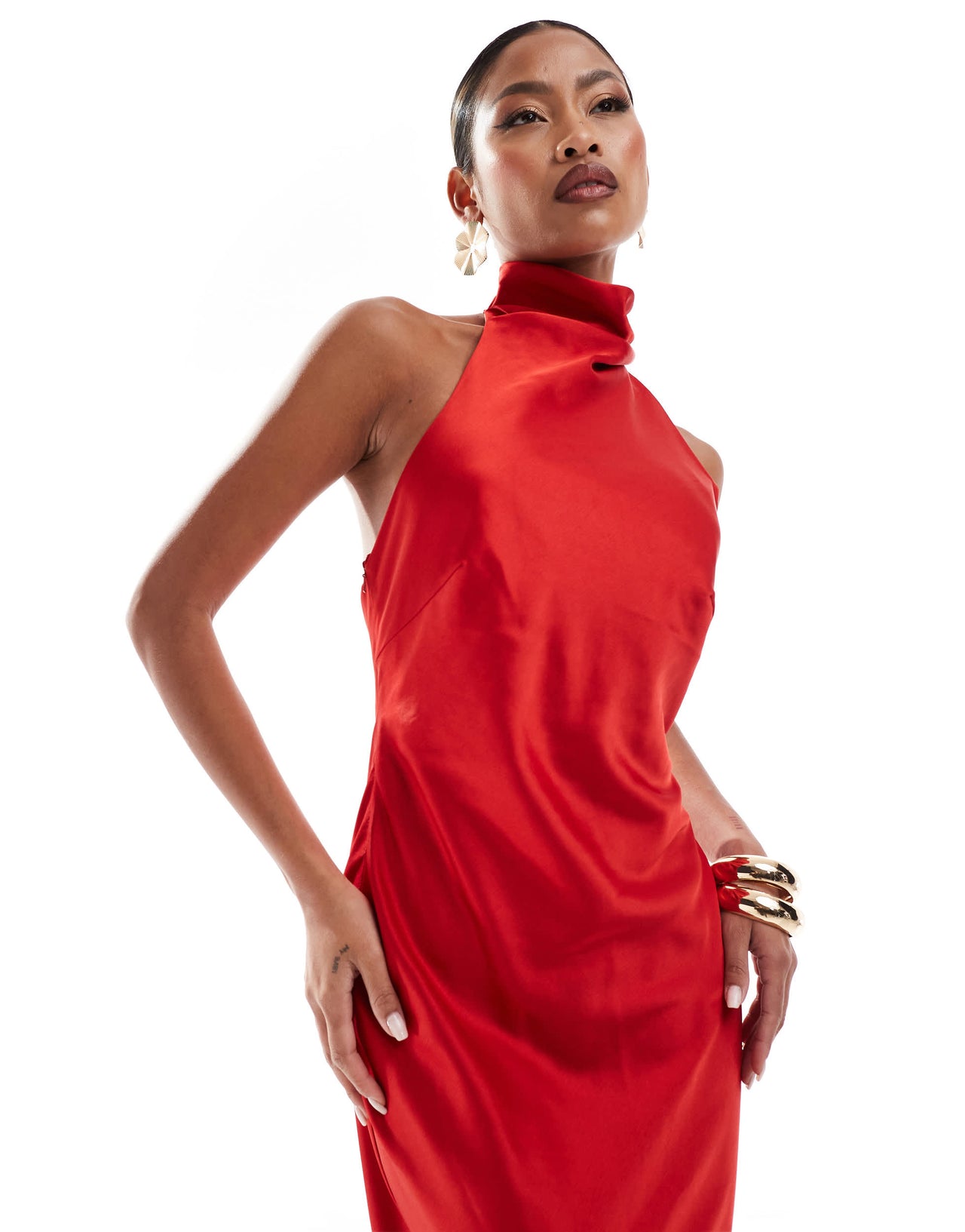 Jarlo halter neck satin midi dress in red