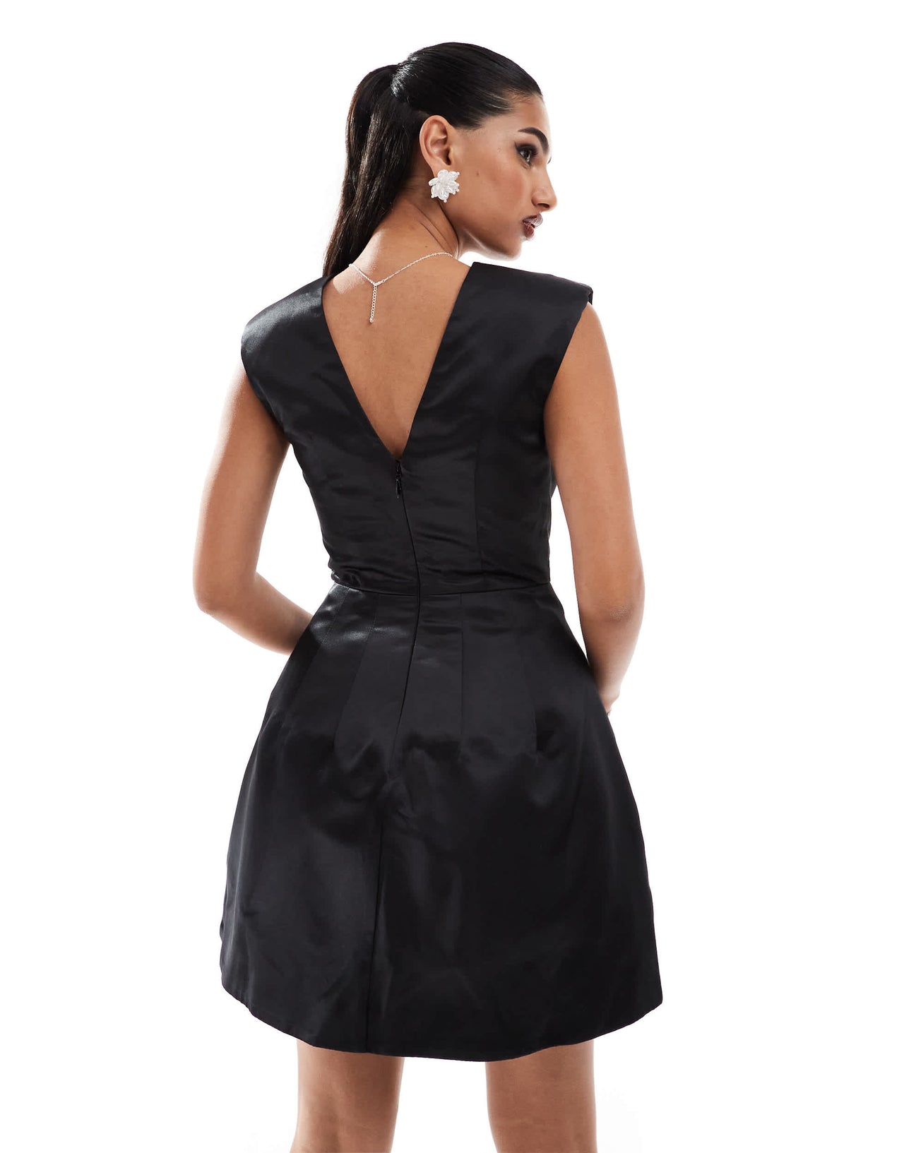 Jarlo volume boat neck mini dress in black