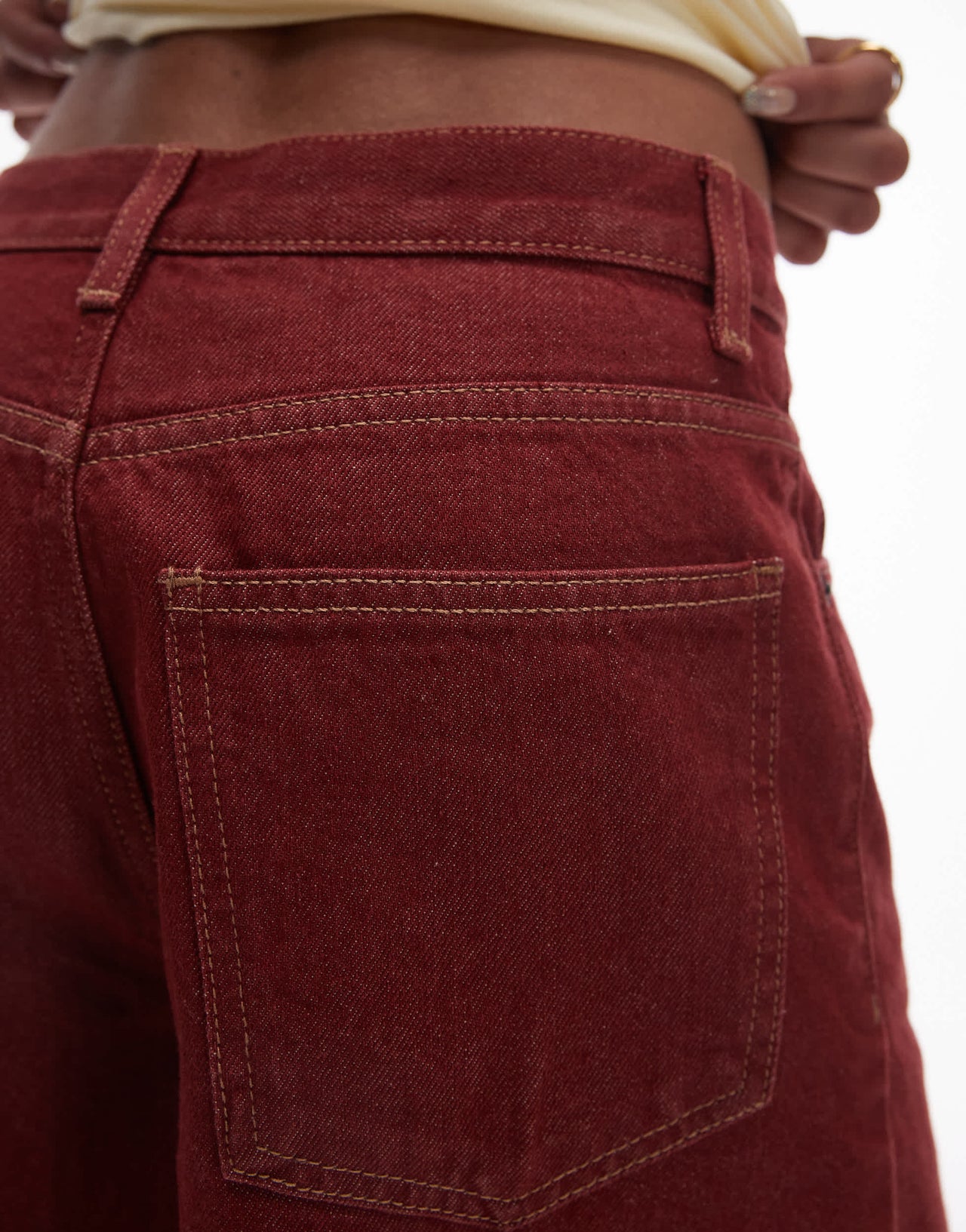 Topshop denim loose fit jort in red