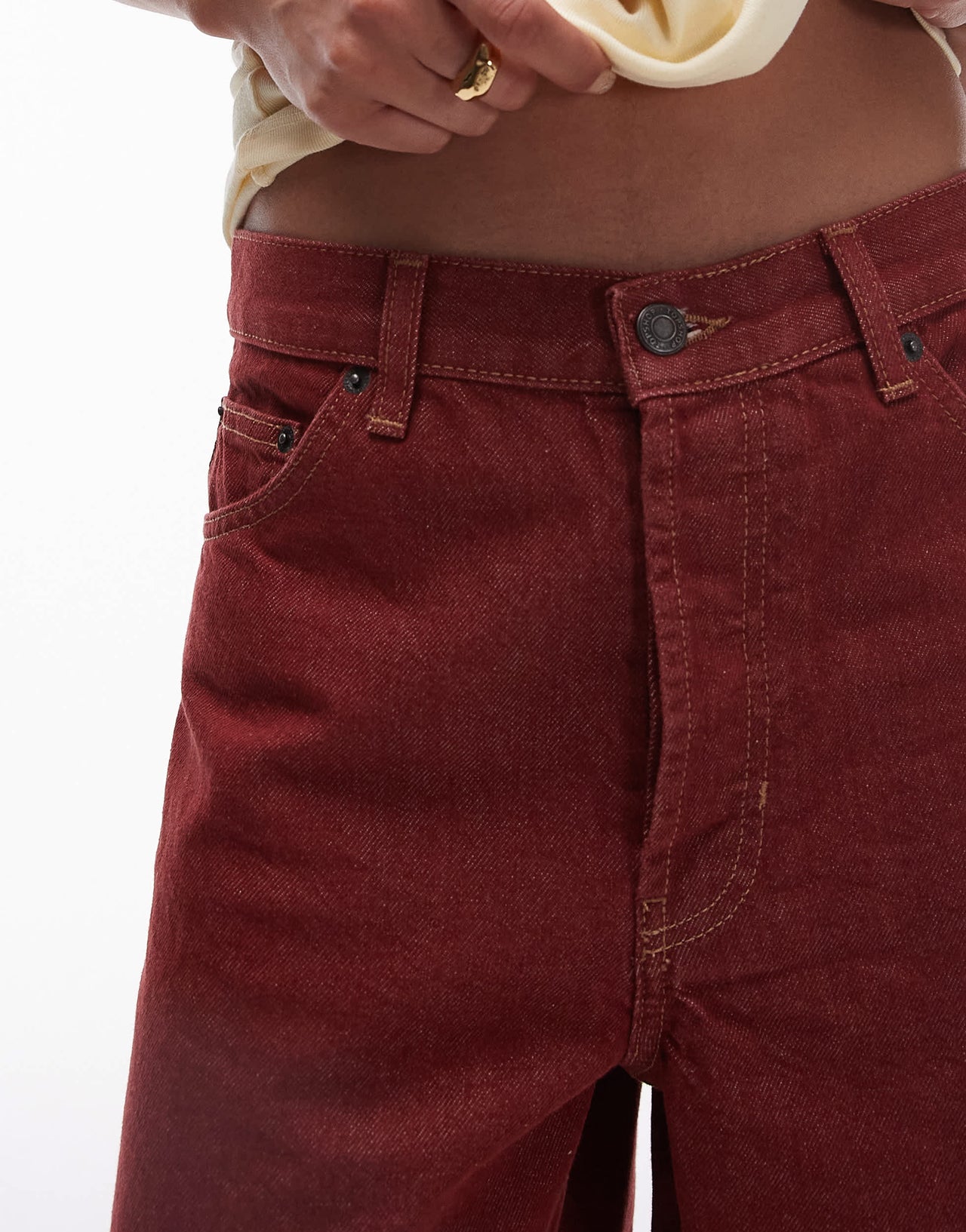 Topshop denim loose fit jort in red