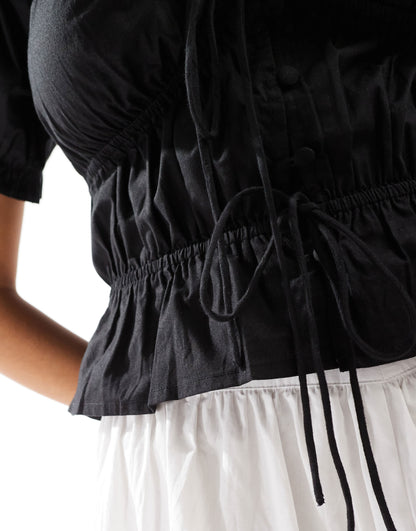 ASOS DESIGN puff sleeve top in black