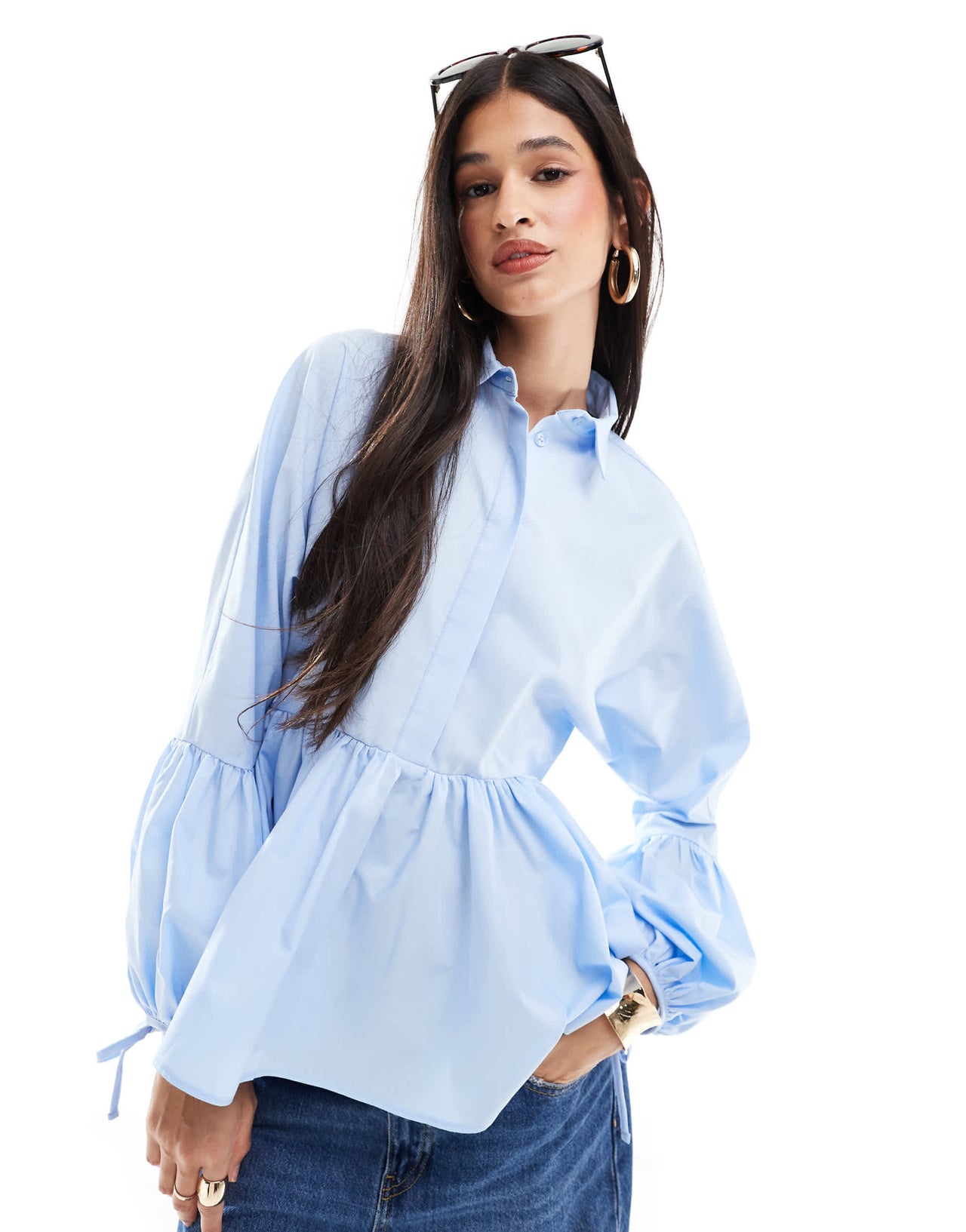 ASOS DESIGN dropped waist peplum shirt in light blue