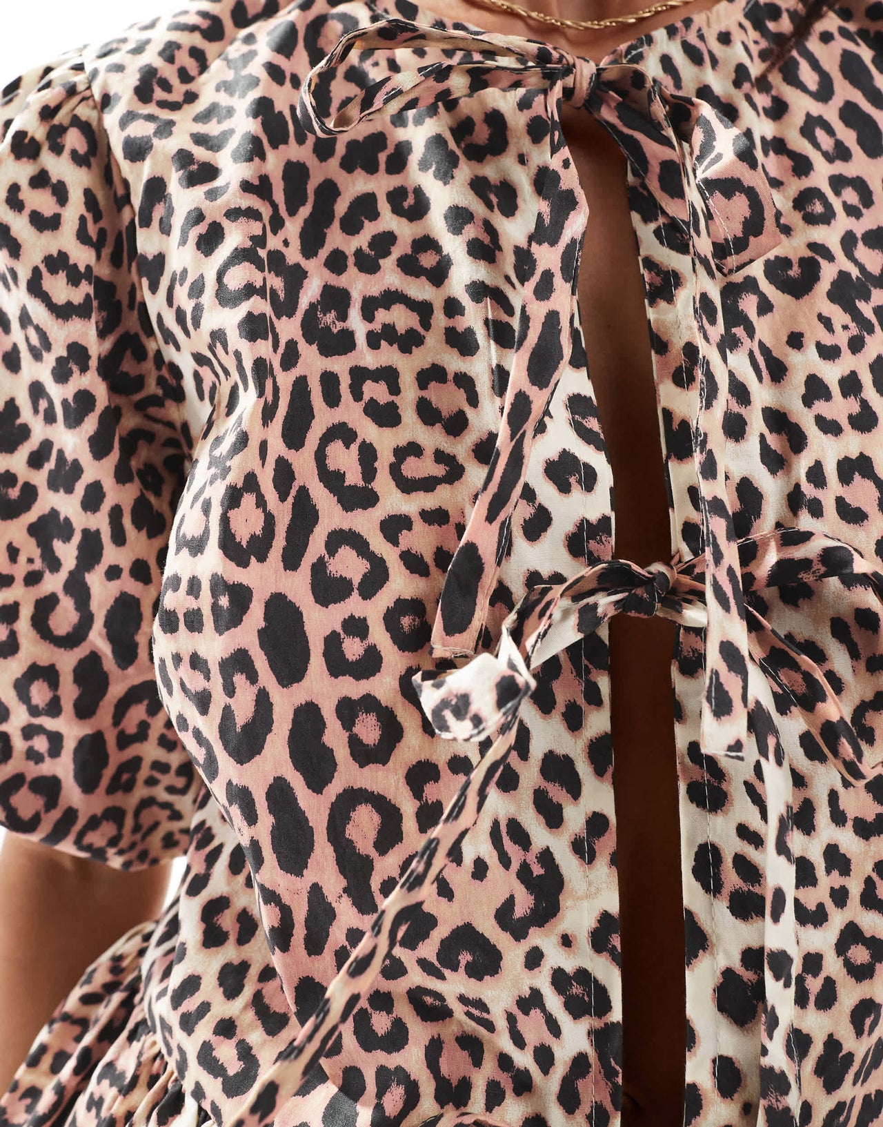 ASOS DESIGN cotton puff sleeve peplum top in leopard print