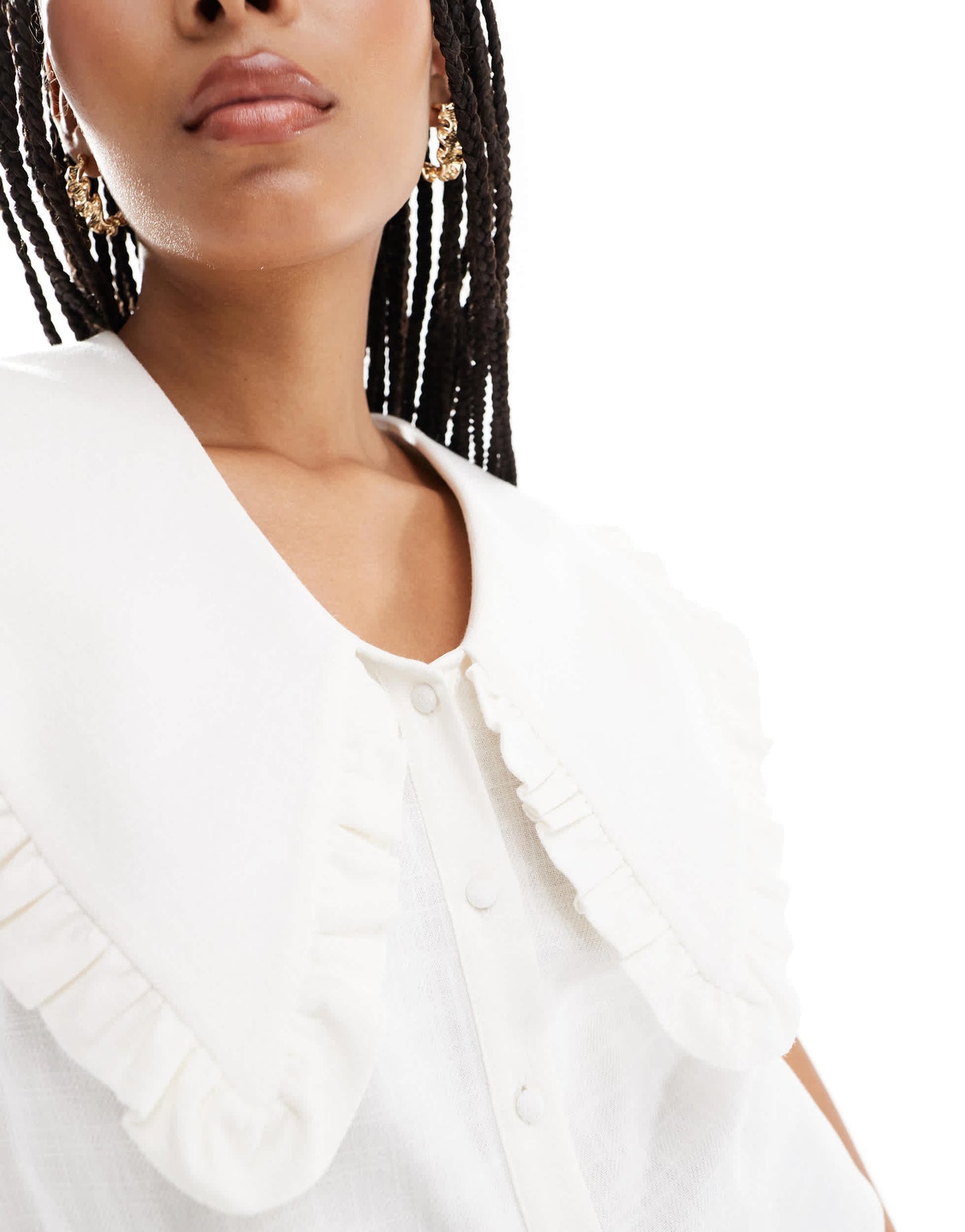 ASOS DESIGN linen oversized collar detail top in cream