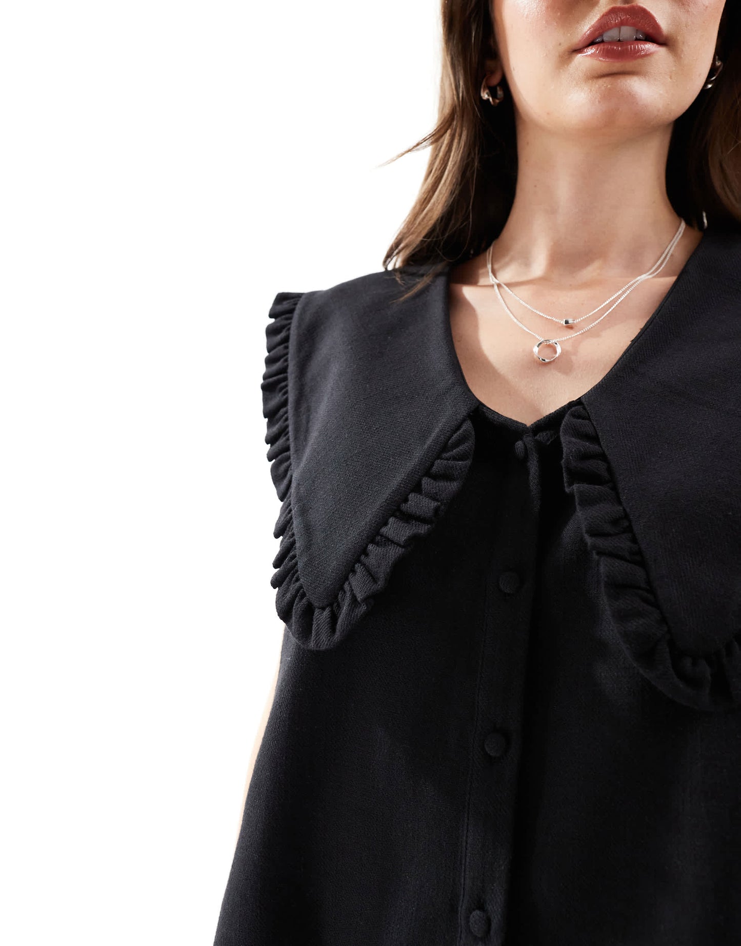 ASOS DESIGN linen oversized collar detail top in black