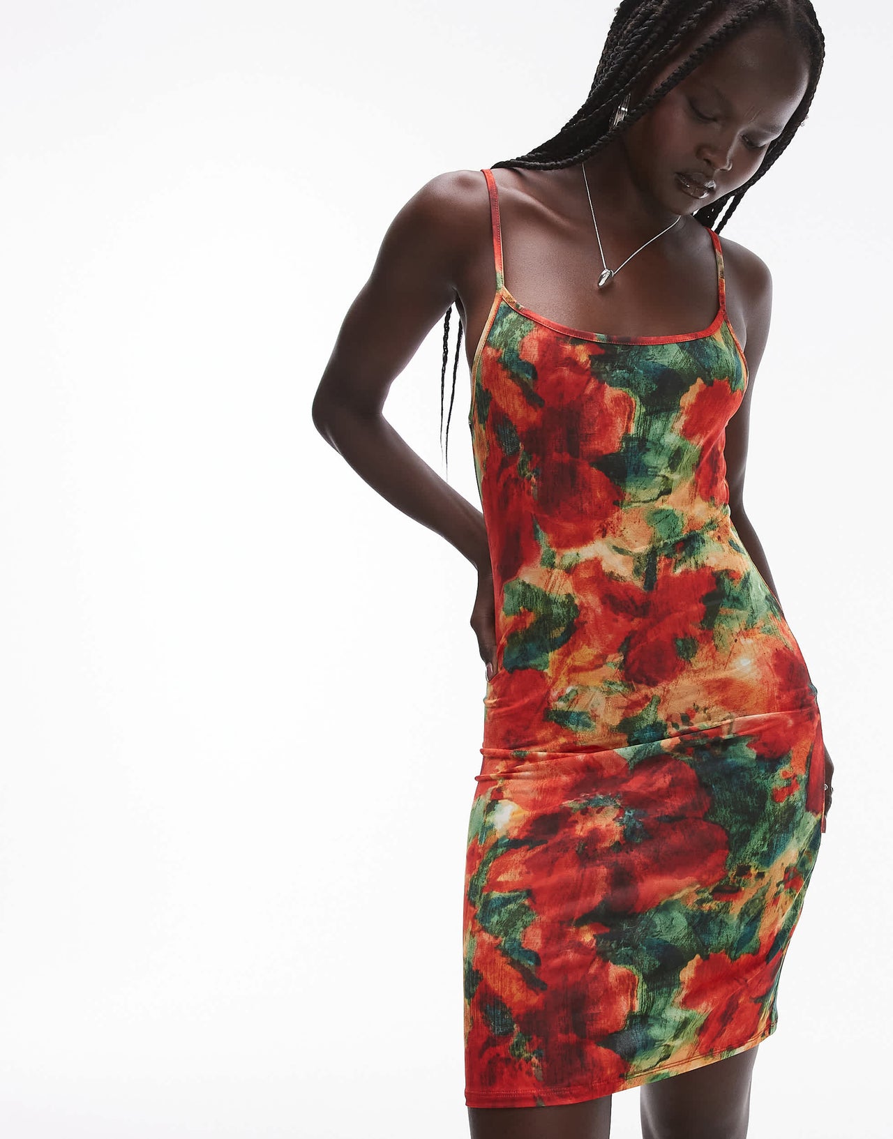 Topshop square neck mini dress in bright floral print in multi