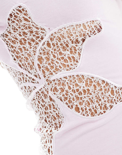 Heretic Nine Exclusive one shoulder slinky top with floral lace cut out