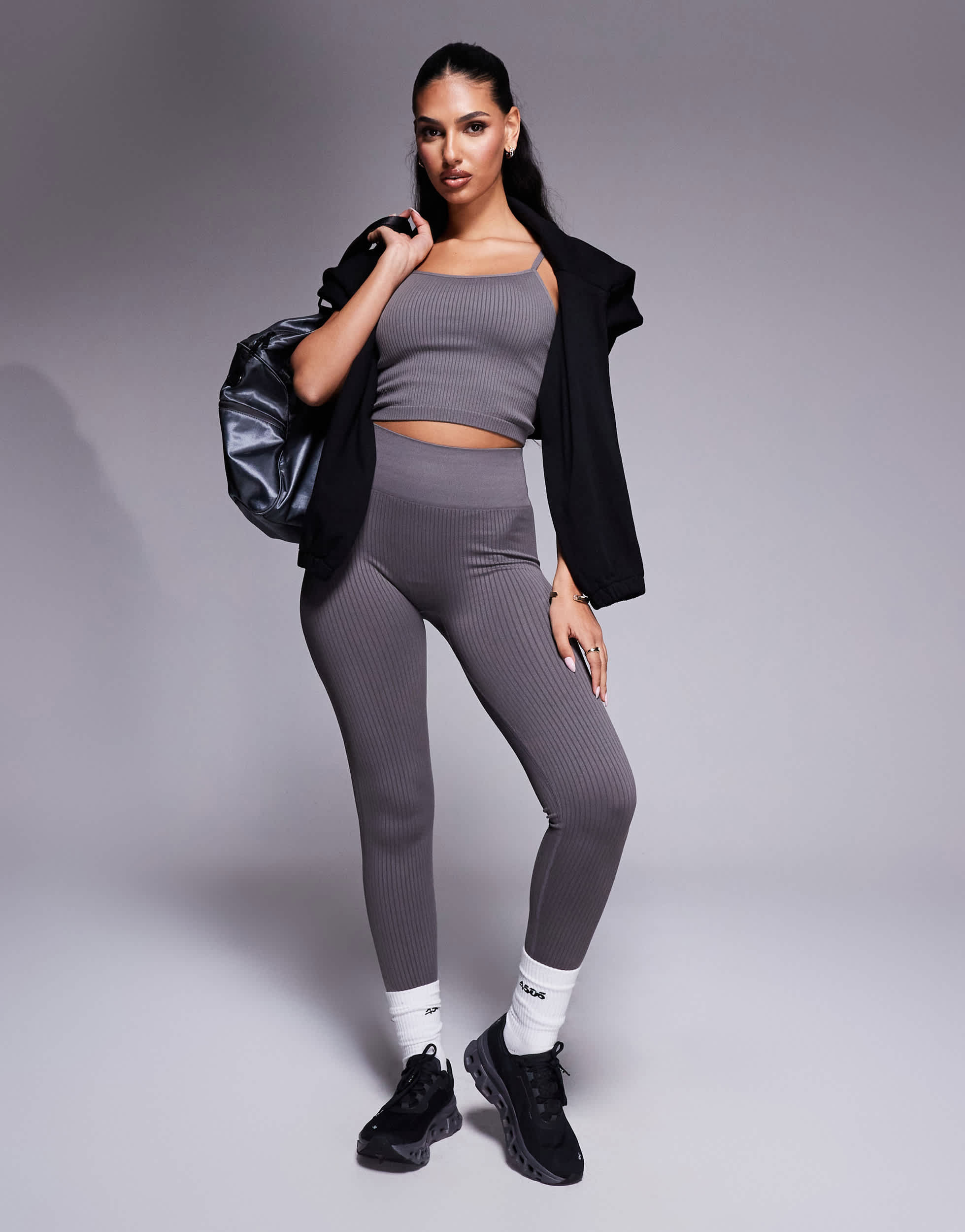 4505 Icon seamless rib gym legging in steel grey