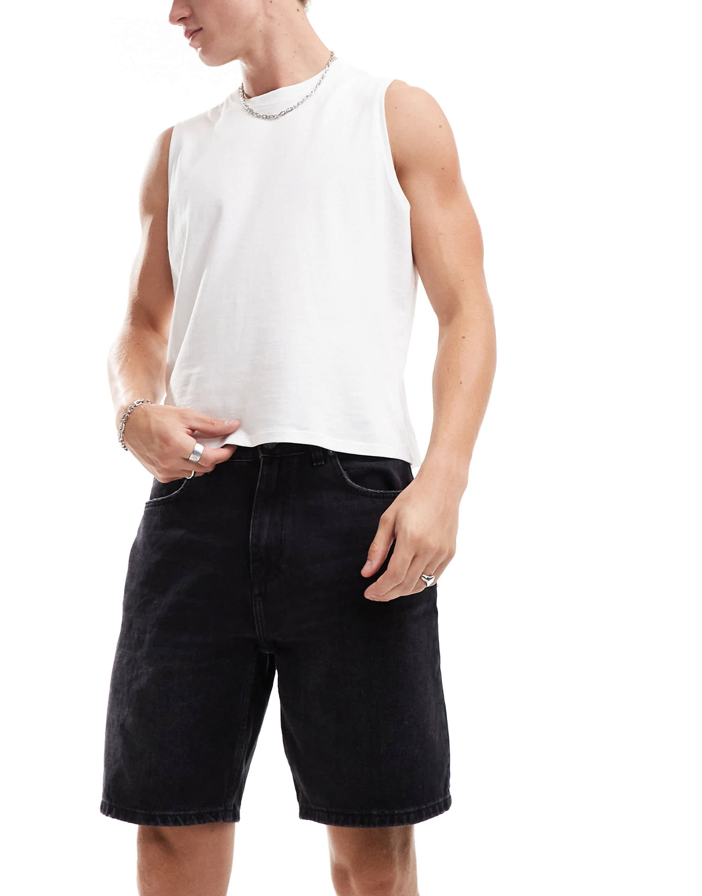 Pull&Bear denim shorts in washed black