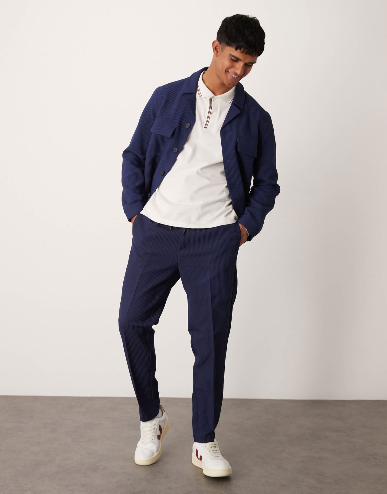 ASOS DESIGN smart co-ord shirt jacket in navy rib