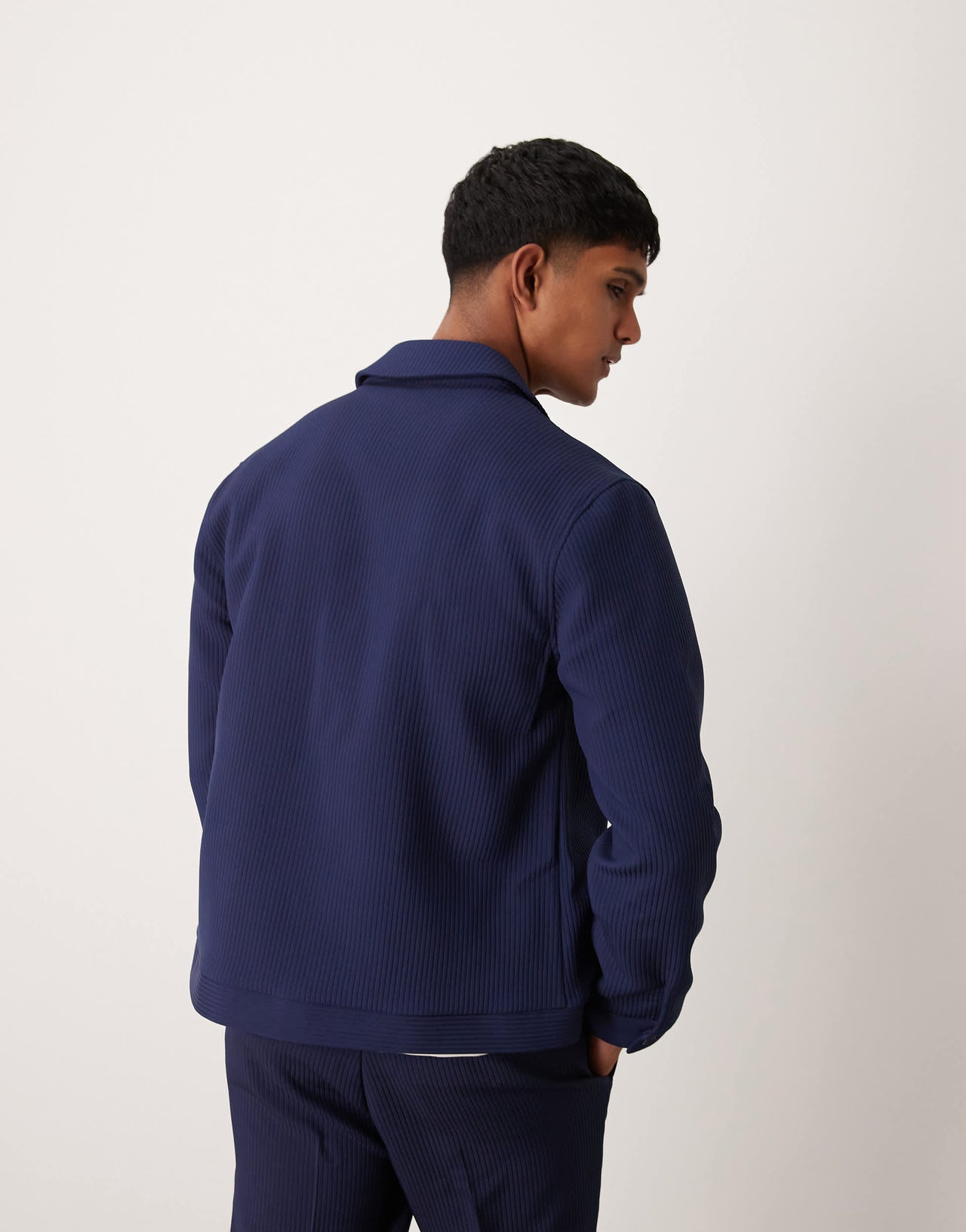 ASOS DESIGN smart co-ord shirt jacket in navy rib