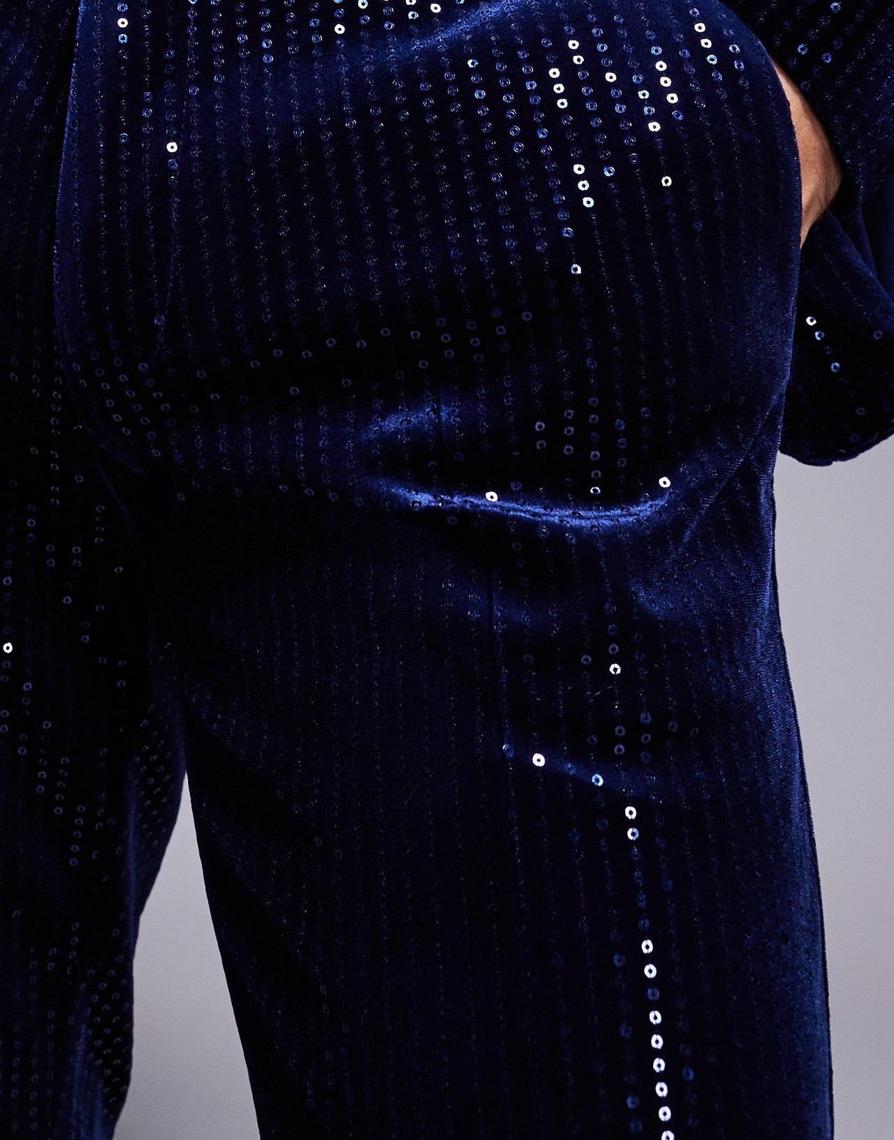ASOS DESIGN skinny suit trousers in velvet sequin in navy