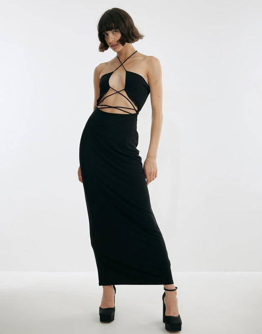 NA-KD X Josefine HJ cut out maxi dress in black