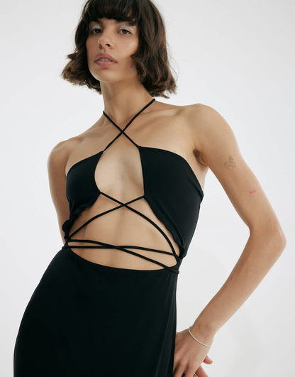 NA-KD X Josefine HJ cut out maxi dress in black