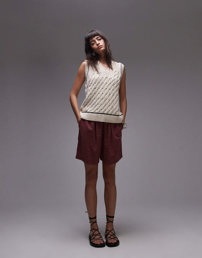 Topshop knitted open stitch v neck tank in ivory
