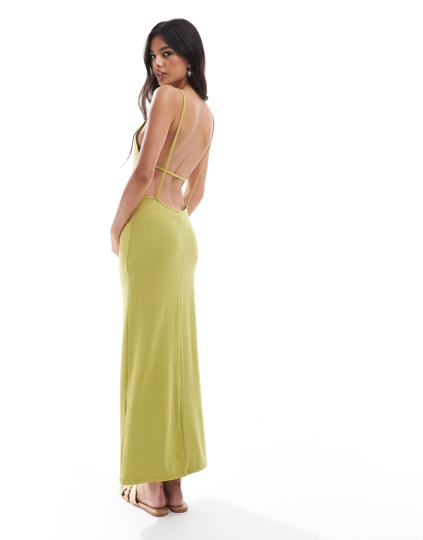 ASOS DESIGN high square neck midi dress with strappy back in green