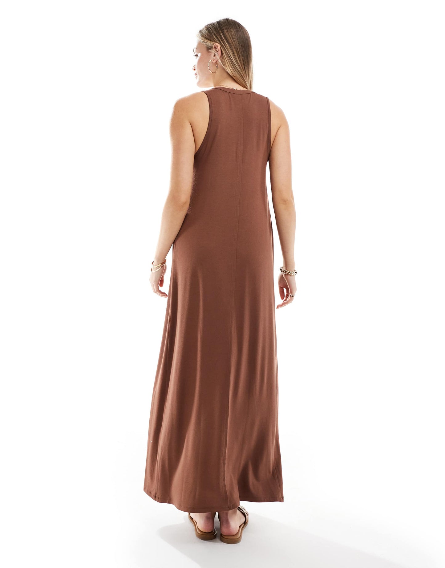 ASOS DESIGN ribbed slinky a line maxi dress in brown