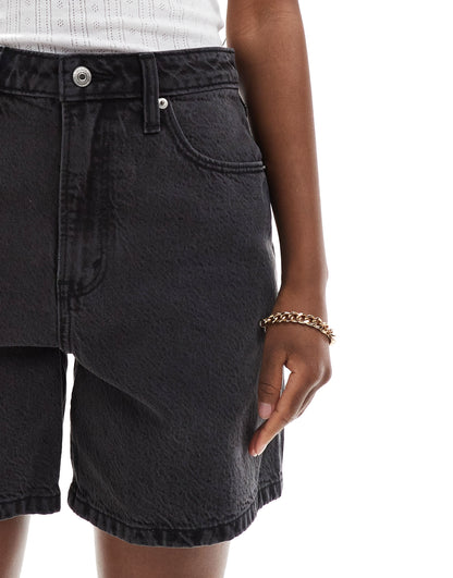 Abercrombie & Fitch Curve Love loose fit denim shorts in black