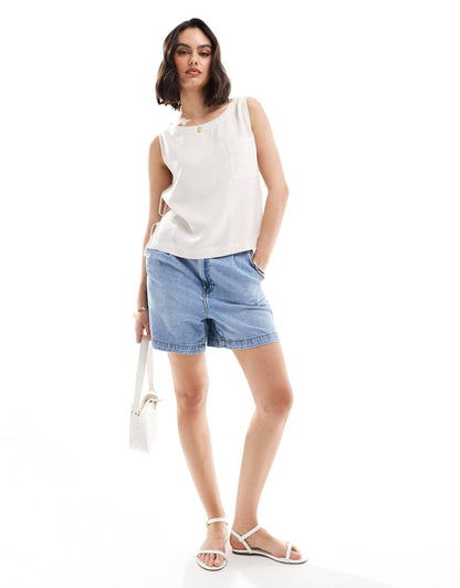 ASOS DESIGN linen sleeveless top with tie side details in natural