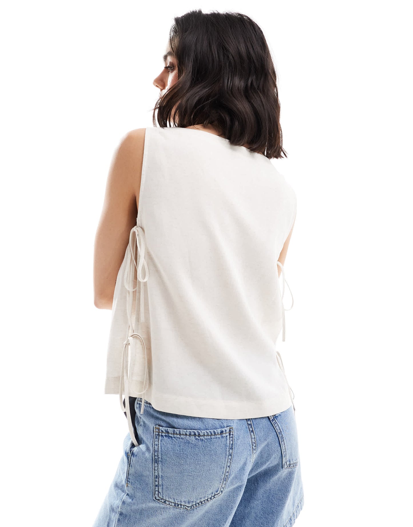 ASOS DESIGN linen sleeveless top with tie side details in natural