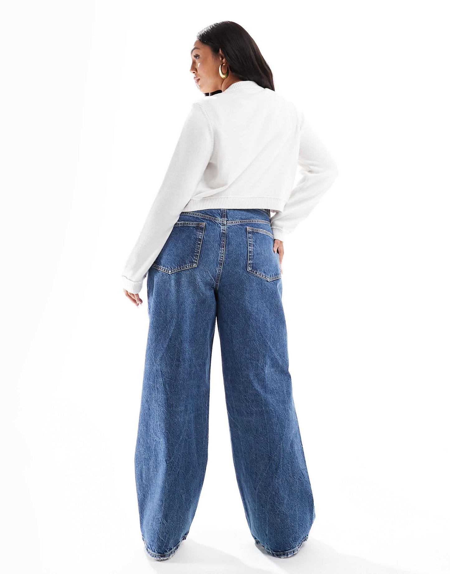 ASOS DESIGN Curve wide leg dad jeans in dark mid blue