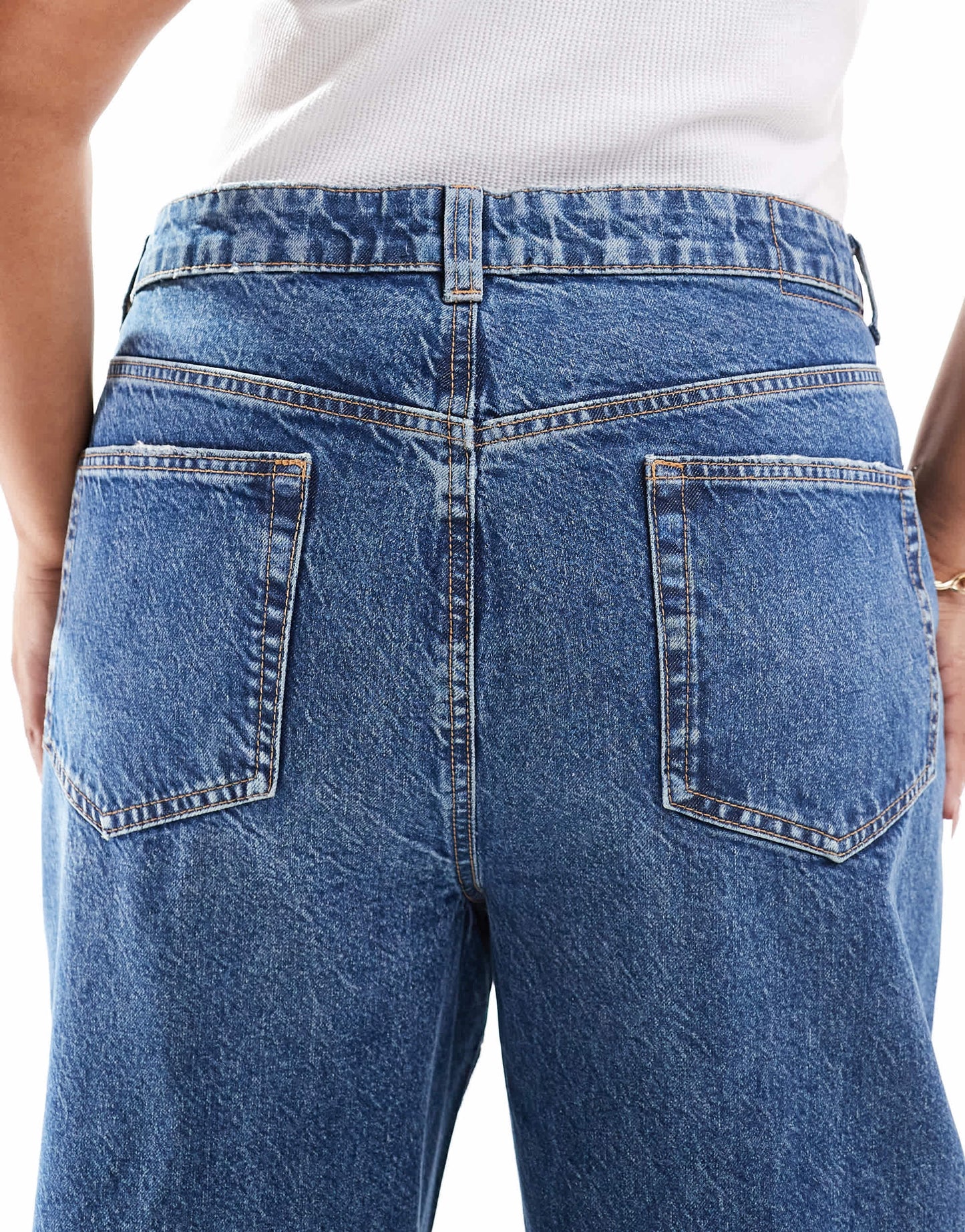 ASOS DESIGN Curve wide leg dad jeans in dark mid blue