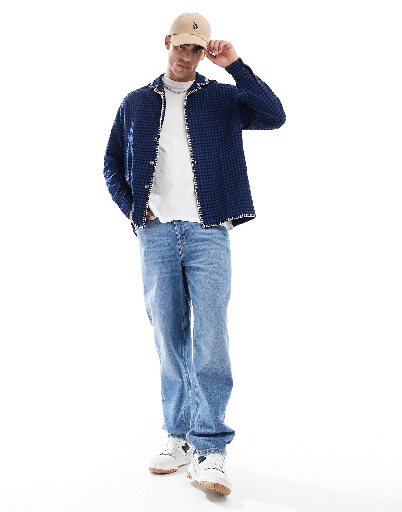 ASOS DESIGN relaxed revere shirt in navy waffle