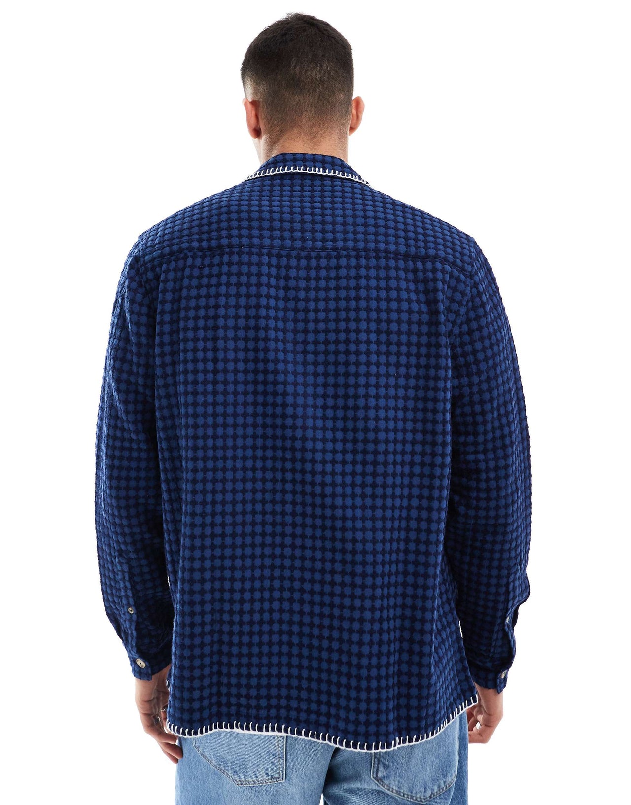 ASOS DESIGN relaxed revere shirt in navy waffle